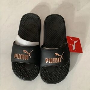 Puma Black and Gold Slide Sandals